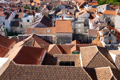 High angle view of houses in city