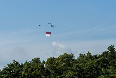 Low angle view of flag against sky