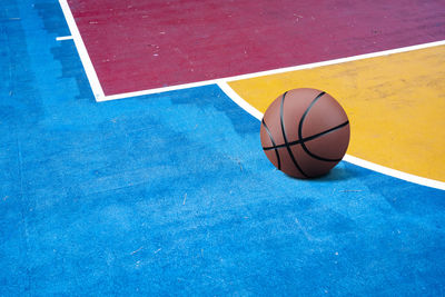 High angle view of basketball on court