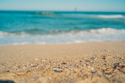 Surface level of beach against sky