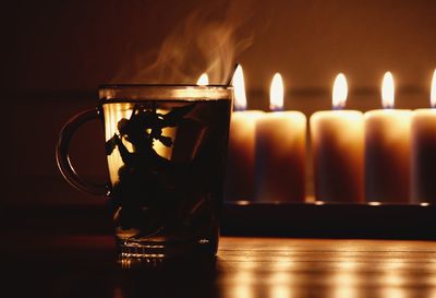 Close-up of illuminated candles