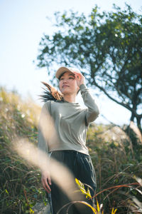 Beautiful woman on field