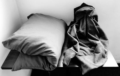 Close-up of mannequin against wall at home