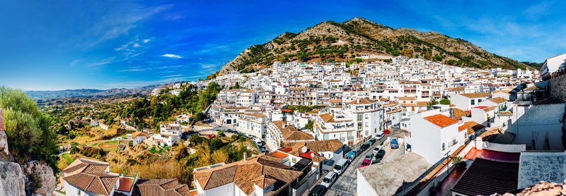 High angle view of town against sky