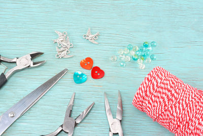 High angle view of personal accessories on table