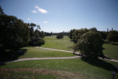 Trees on field against sky