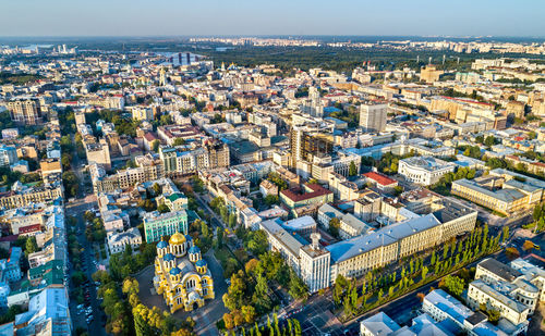 High angle view of buildings in city