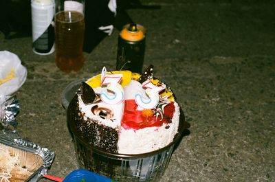 High angle view of cake on table