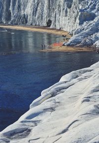 Scenic view of sea by mountain