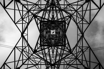 Low angle view of electricity pylon against sky