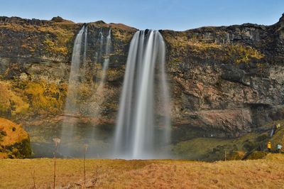 Scenic view of seljalandsfoss waterfall