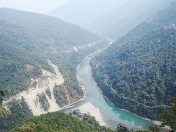 High angle view of landscape and mountains