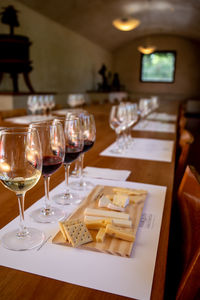 Wine glasses on table in restaurant