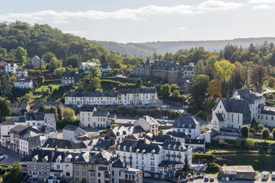 High angle view of townscape against sky