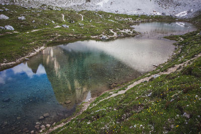 High angle view of lake amidst trees