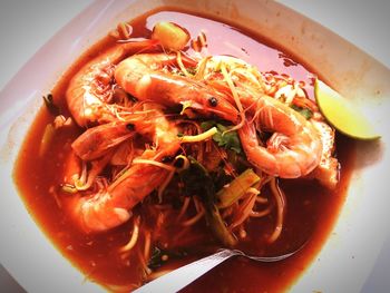 High angle view of soup in bowl