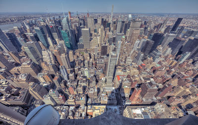 High angle view of city buildings