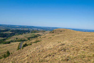 Scenic view of landscape against clear blue sky