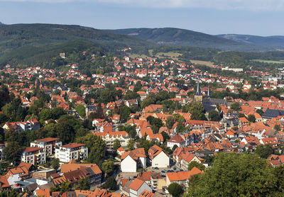 High angle view of townscape against sky