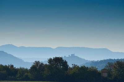 Scenic view of mountains against clear sky