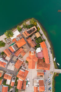 High angle view of buildings in city