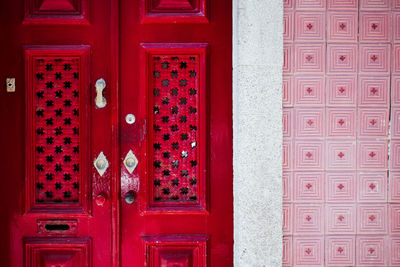 Close-up of red door