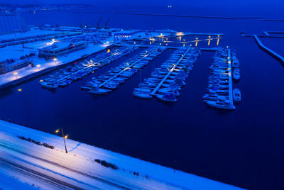 High angle view of illuminated city at night