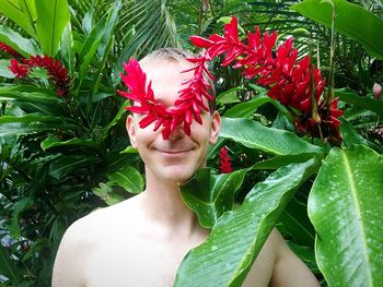 Woman with red flower