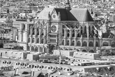 High angle view of buildings in city