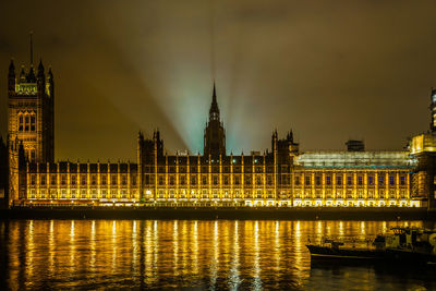 Illuminated buildings in city at night