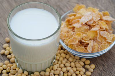 High angle view of breakfast on table