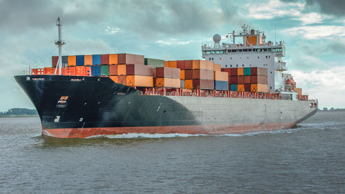 Close-up of a large container ship