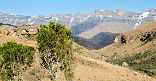 Panoramic view of landscape and mountains against sky