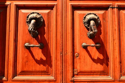 Close-up of closed door knocker