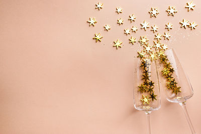 High angle view of christmas decorations on table