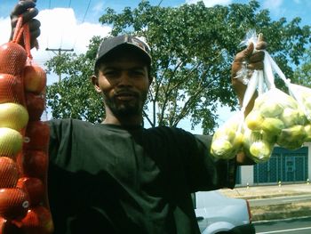 Low angle view of fruits and trees