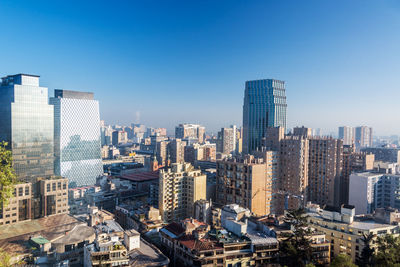 High angle view of cityscape against clear sky