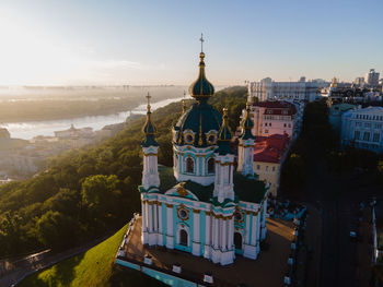 High angle view of buildings in city