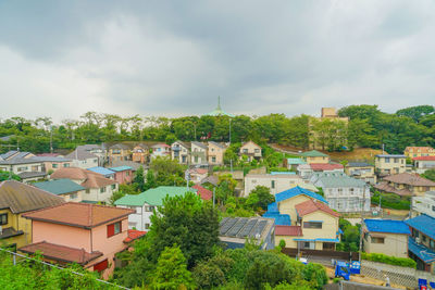 High angle view of townscape against sky