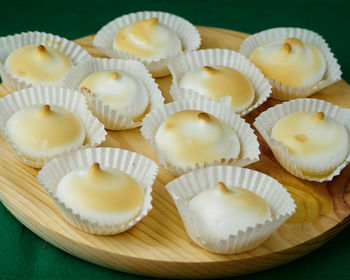 High angle view of cupcakes on table