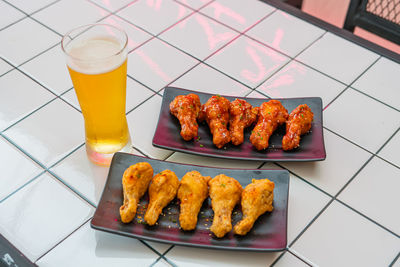 High angle view of food on table