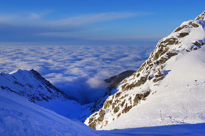 Scenic view of snowcapped mountains against sky