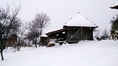 Built structures on snow covered landscape