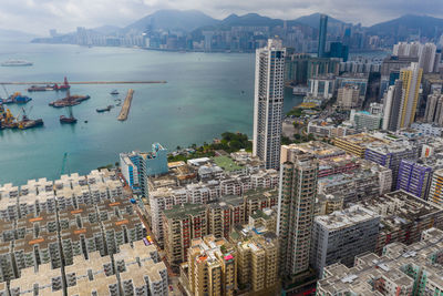 High angle view of city buildings