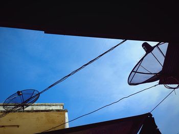 High section of built structure against clear blue sky