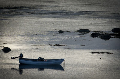 High angle view of boats moored on sea