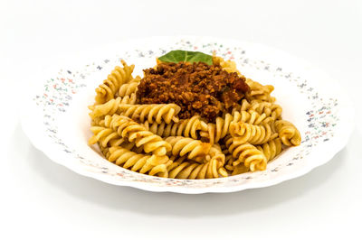 Close-up of noodles served in plate