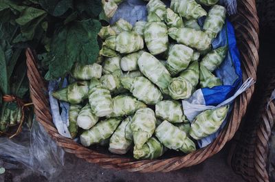 High angle view of vegetables in market