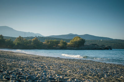 Scenic view of sea against clear sky