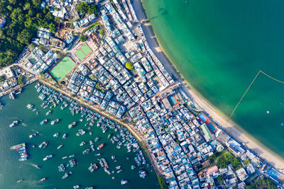 High angle view of buildings in sea